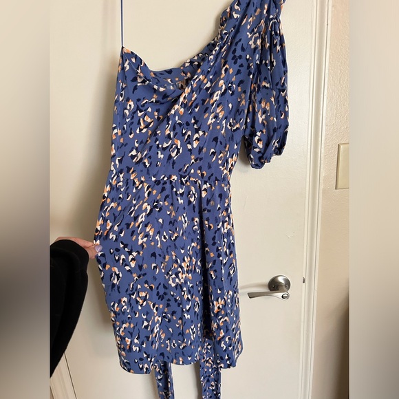 Ninewest One Shoulder Blue Floral Cocktail Dress - XXL - Picture 2 of 4